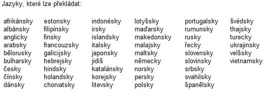 <p>S těmito jazyky si Google překladač poradí</p>