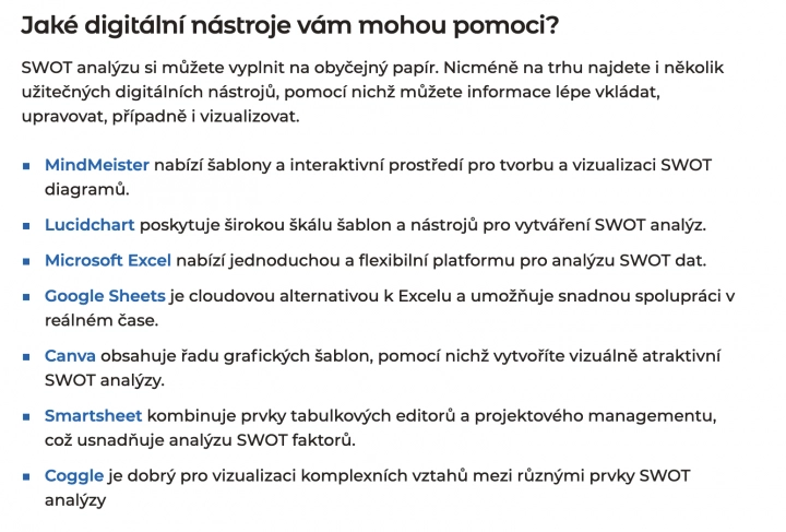 Nástroje pro SWOT analýzu