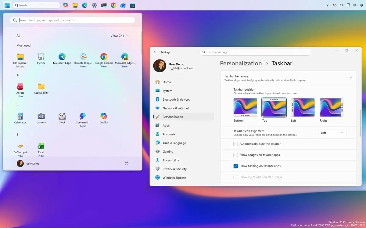 Hlavní panel půjde snadno přesunout v systémovém nastavení.