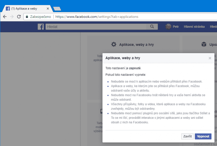 Vypnutím možnosti, aby se aplikace směly připojovat k vašemu účtu na Facebooku, se můžete připravit o určitý komfort