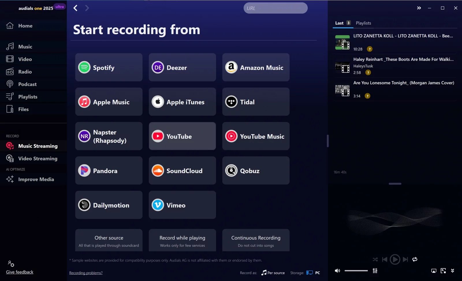 Rozhraní programu Audials One 2025