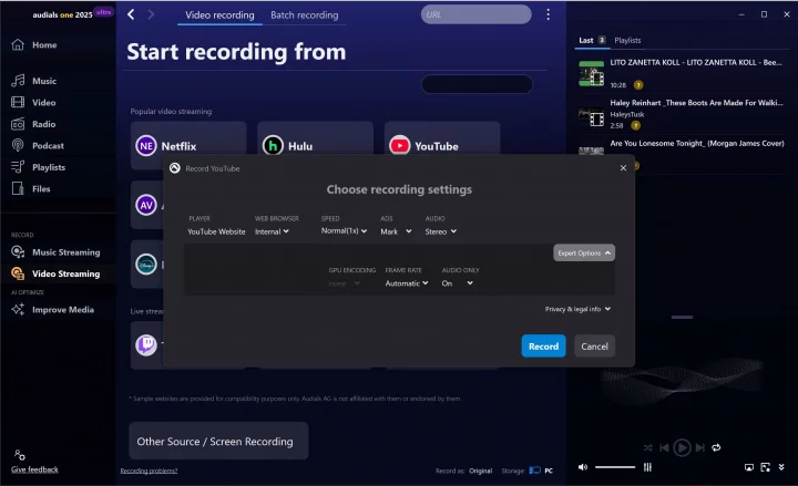 Rozhraní programu Audials One 2025