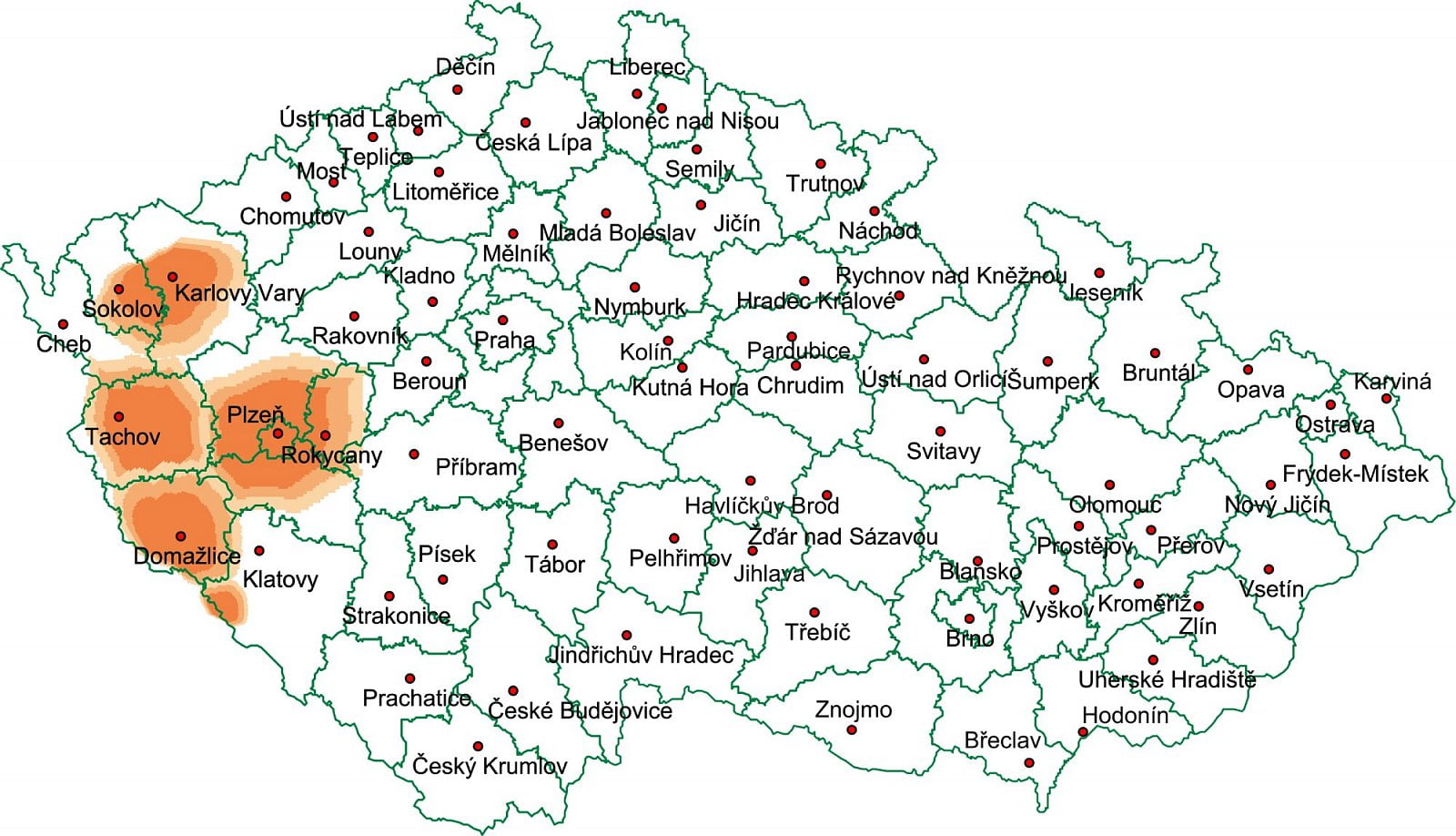 Mapa pokrytí FM vysílačů