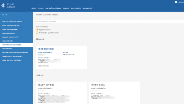 Portál občana a Registr vozidel
