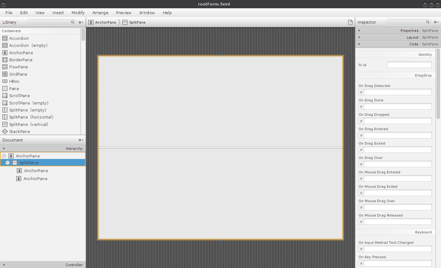 Kořenový widget formuláře, základní rozdělení