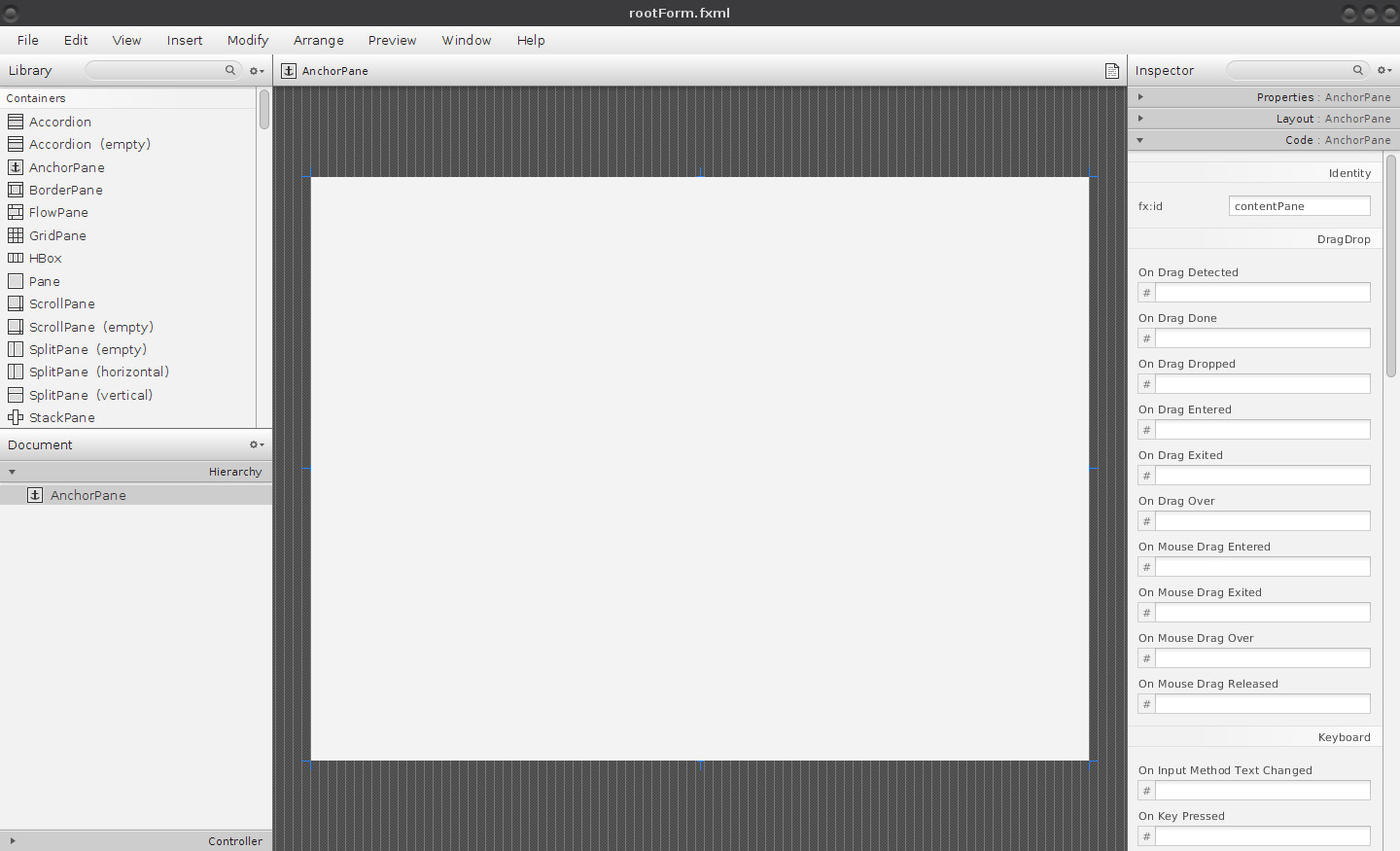 Kořenový widget formuláře, základní rozdělení