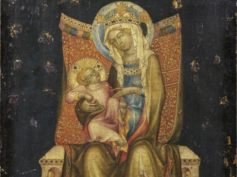Obraz Trůnící Panna Marie s dítětem z dílny Mistra vyšebrodského oltáře