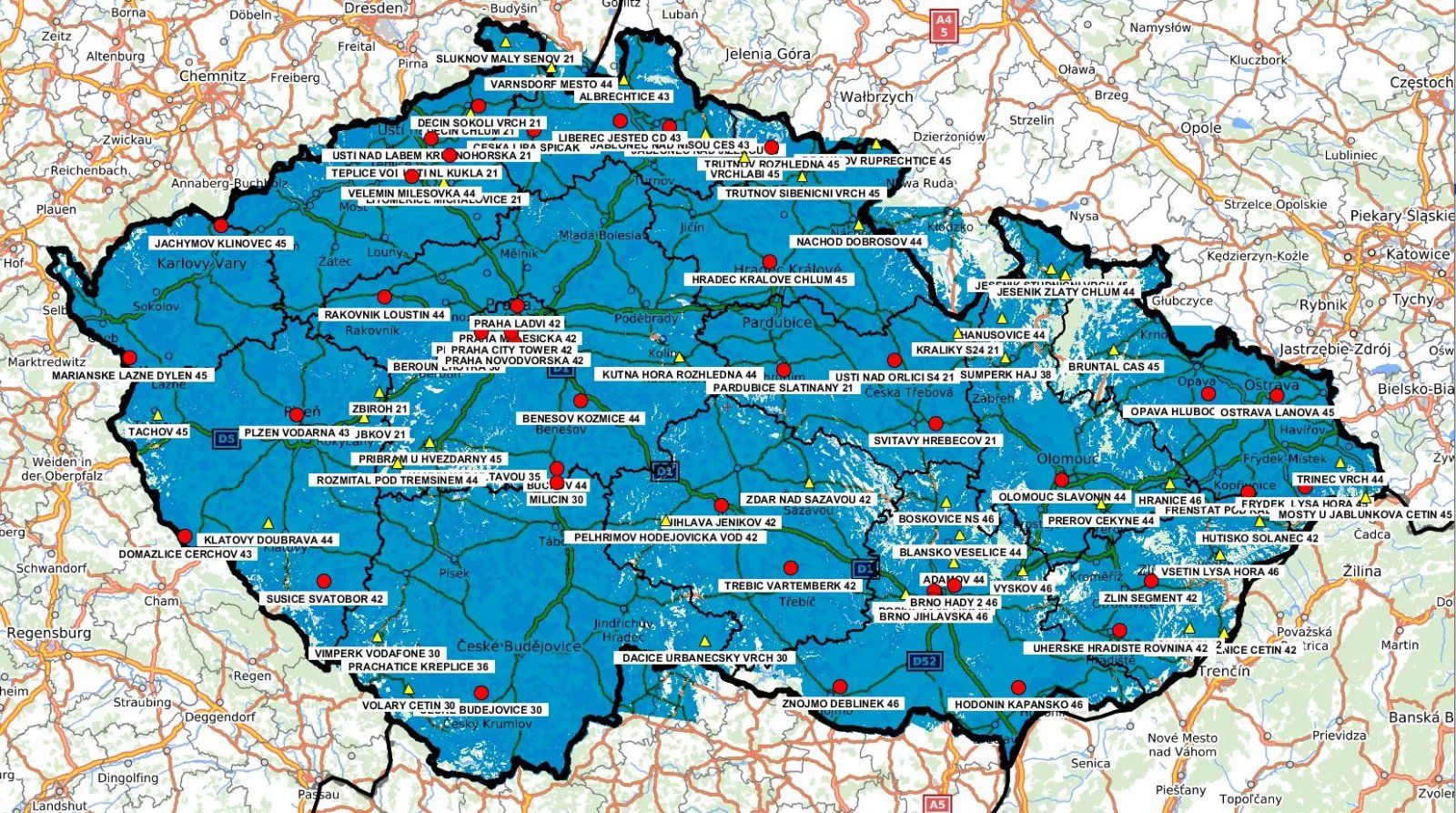 Pokrytí signálem DVB-T2 Multiplexu 24
