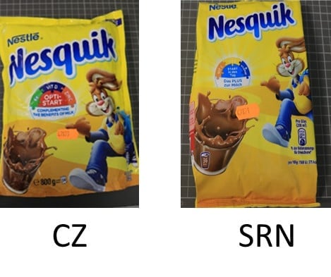 Výrobek ze SRN se liší obsahem kakaového prášku a přidanými vitamíny (potvrzeno analyticky). Obsah kakaové sušiny v SRN byl nižší ve srovnání s ostatními. Dále šlo o rozpor s deklarací, deklarováno o 0,6 % víc než v ostatních zemí