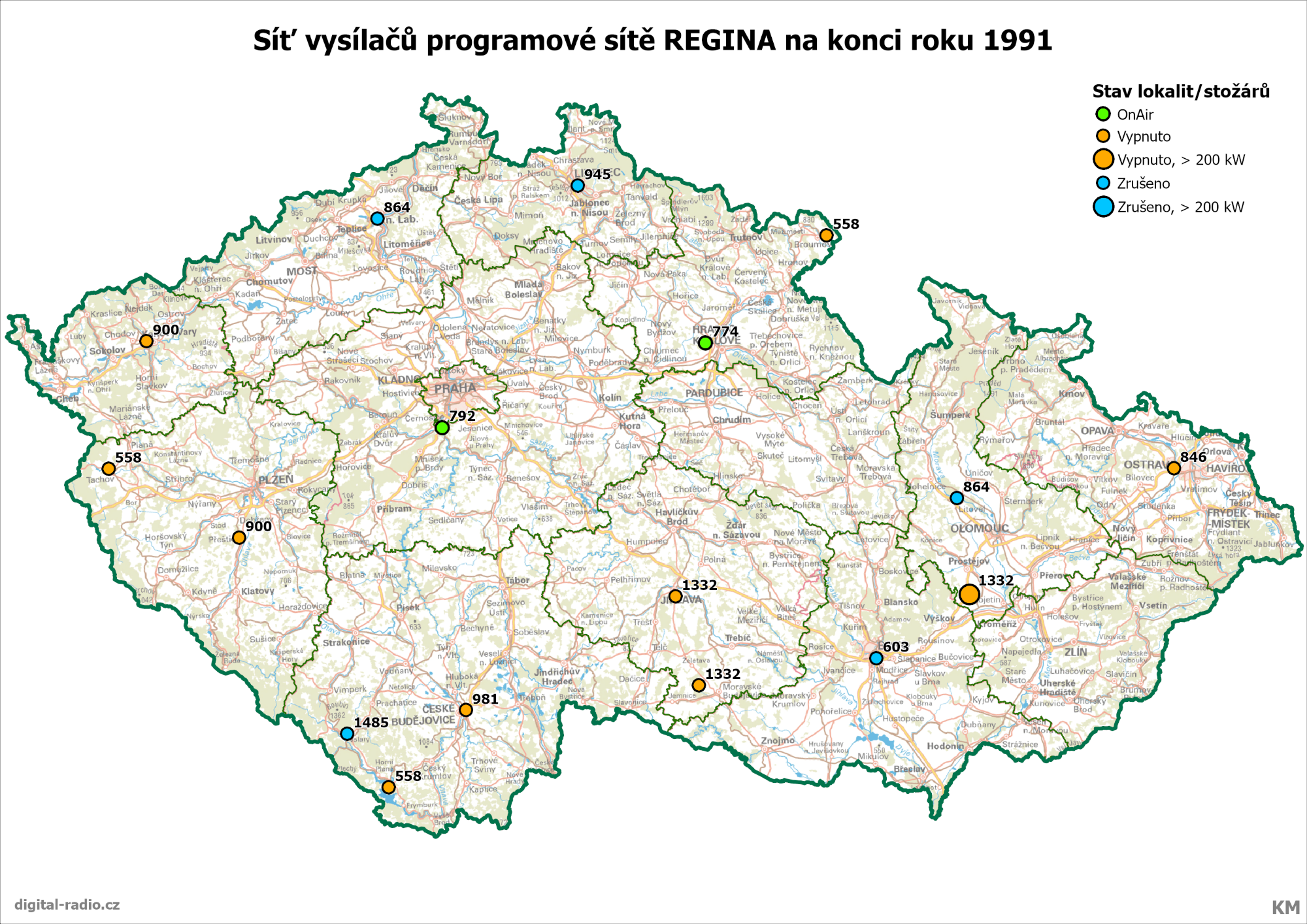 Síť AM vysílačů regionálních stanic Československého rozhlasu