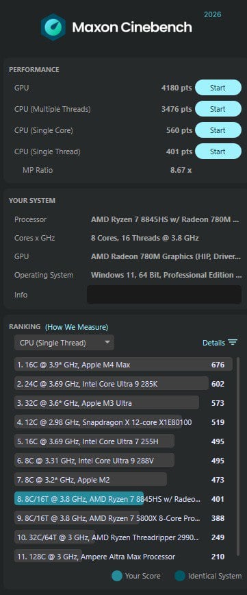 Cinebench 2026 (MSI Cubi Z AI 8M)