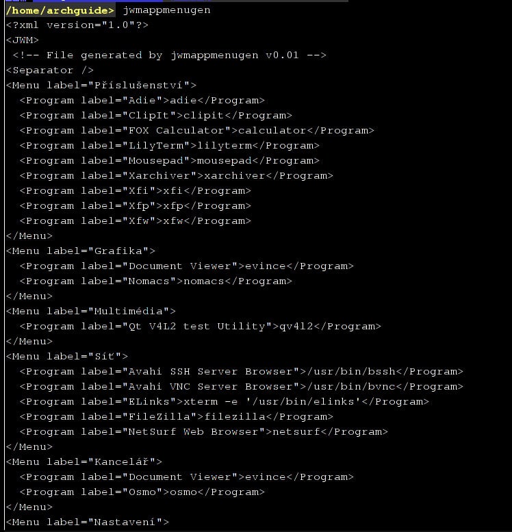 Arch: konfigurace hlavního menu JWM