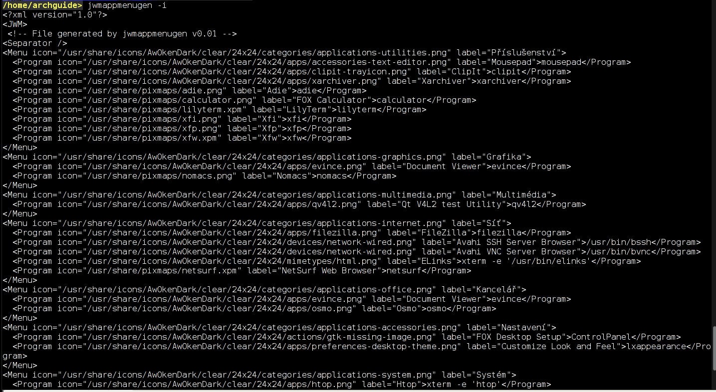 Arch: konfigurace hlavního menu JWM