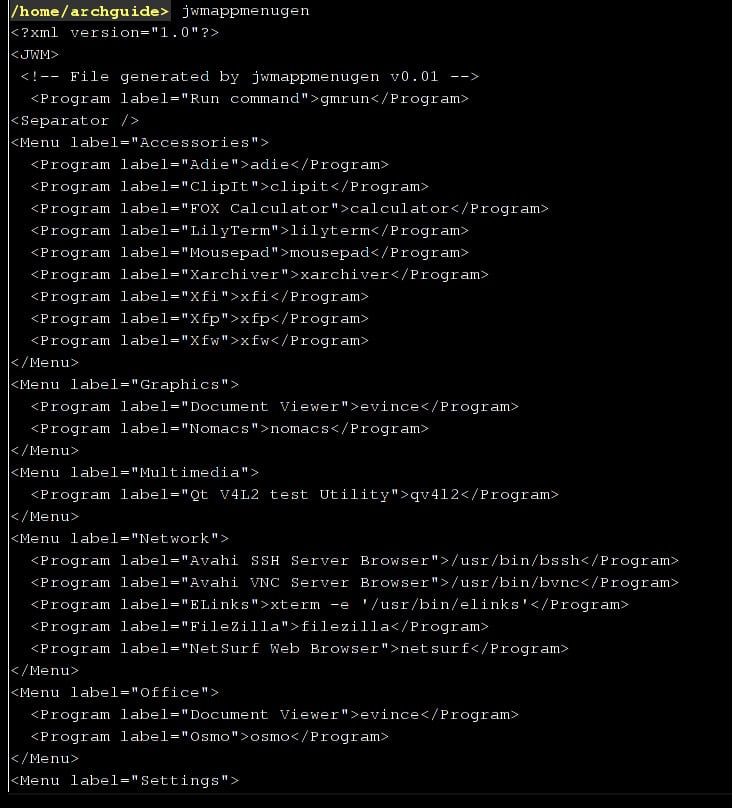 Arch: konfigurace hlavního menu JWM