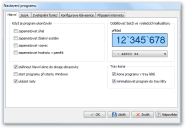 Okno Nastavení programu.