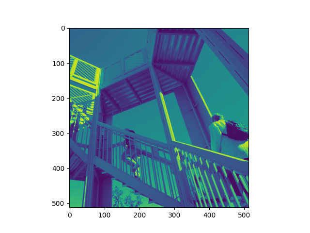 Rastrový obrázek schodiště v nepravých barvách.