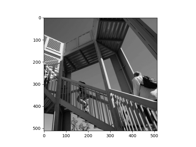 Rastrový obrázek schodiště ve stupních šedi.