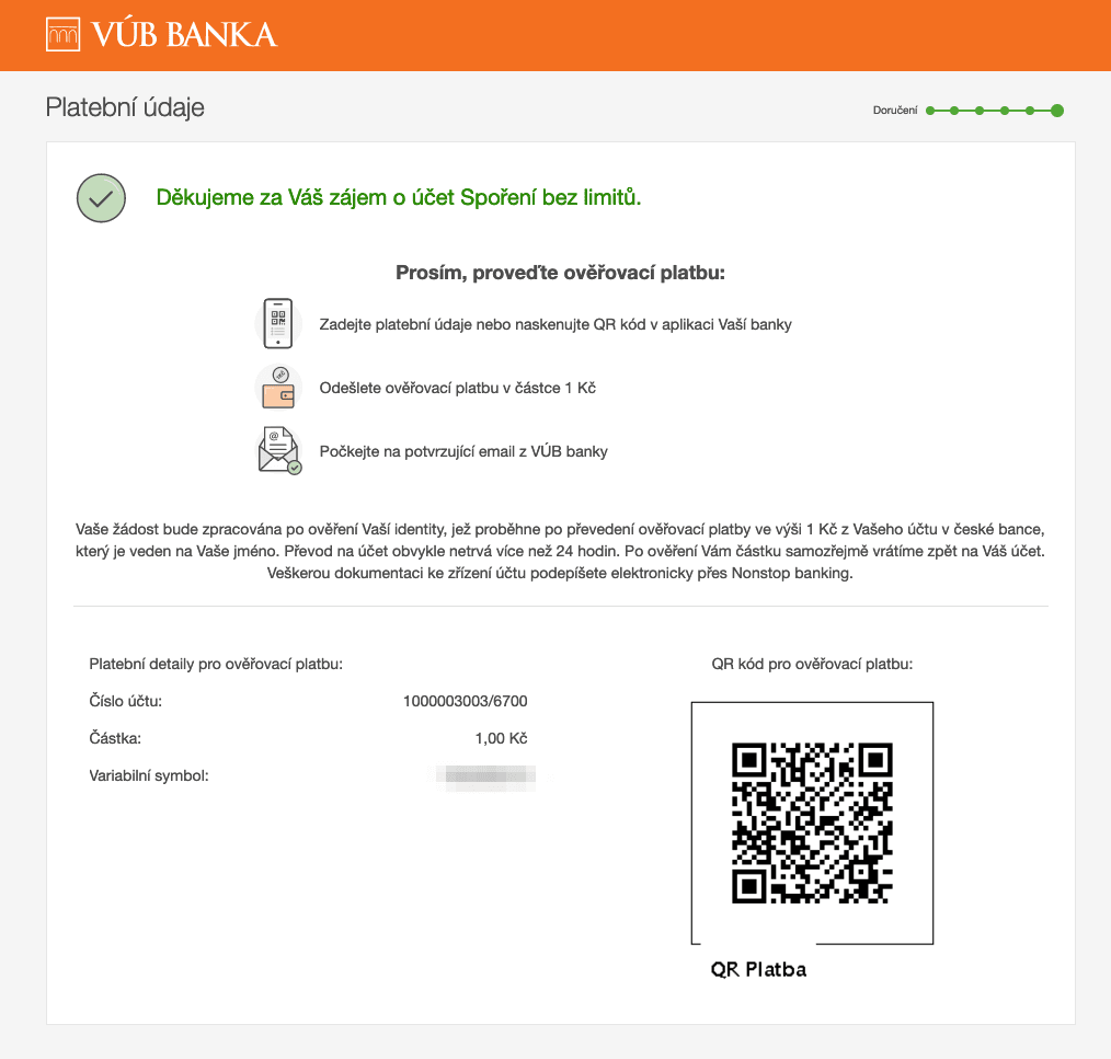 Proces založení finančního produktu "Spořicí účet bez limitů" od Všeobecné úverové banky (15. 11. 2022)
