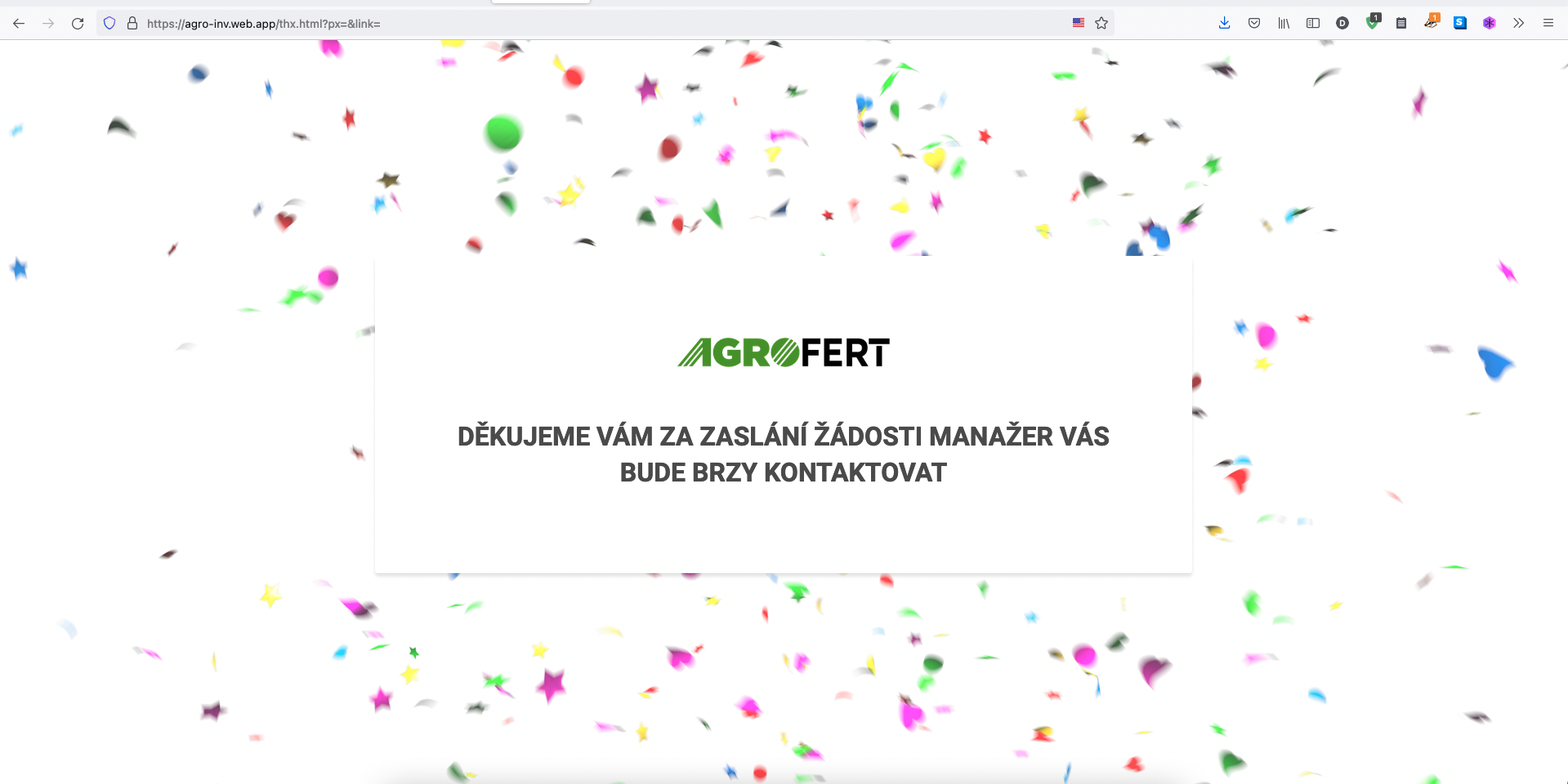Podvodná webová stránka lákající na investiční služby pod značkou Agrofertu. (26. 1. 2022)