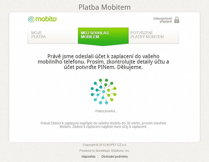 Platba na Kosmas.cz prostřednictvím platebního systému Mobito.
