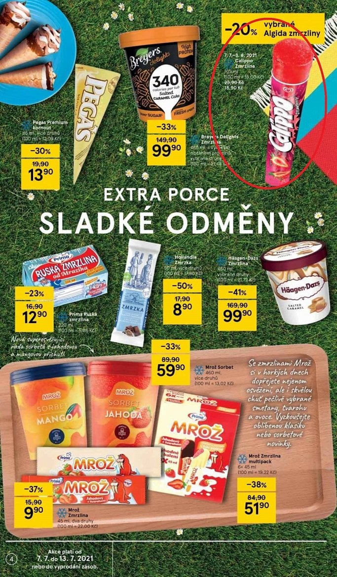 Loňské a letošní letáky se zmrzlinou