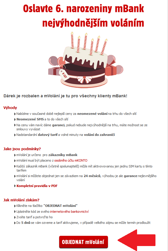 Stránky akce, klikněte na Objednat