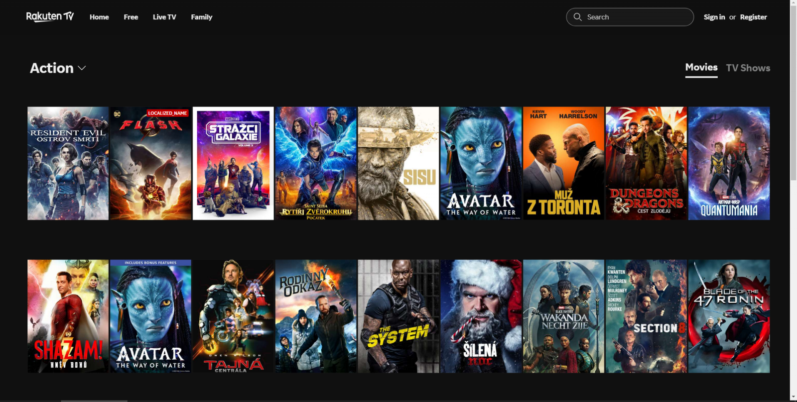 Vyhledávání a třídění na Rakuten TV