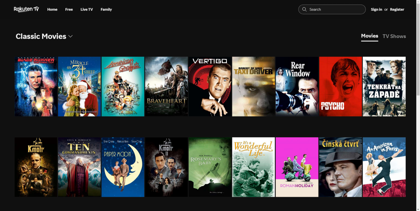 Vyhledávání a třídění na Rakuten TV