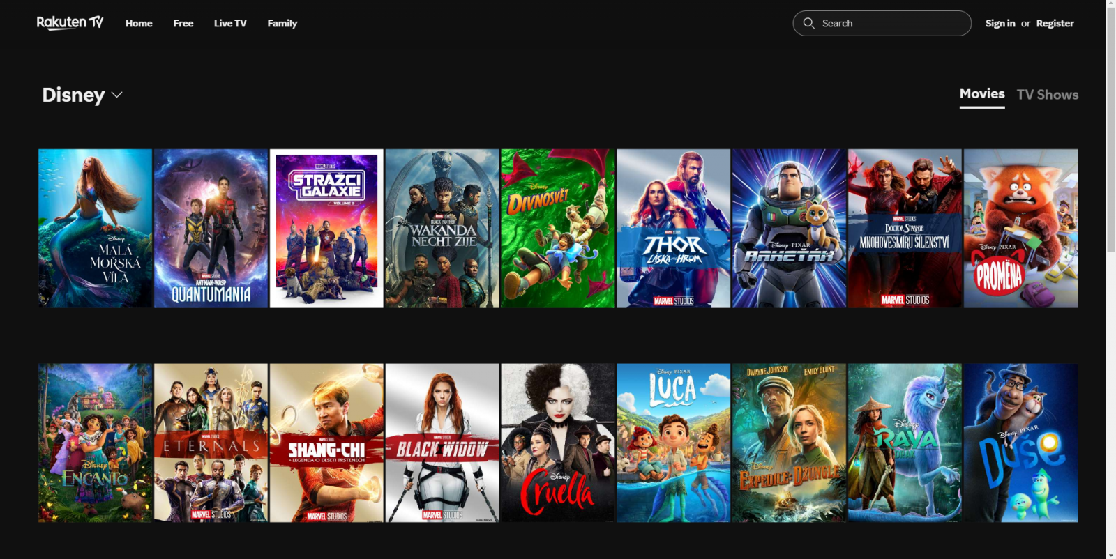 Vyhledávání a třídění na Rakuten TV
