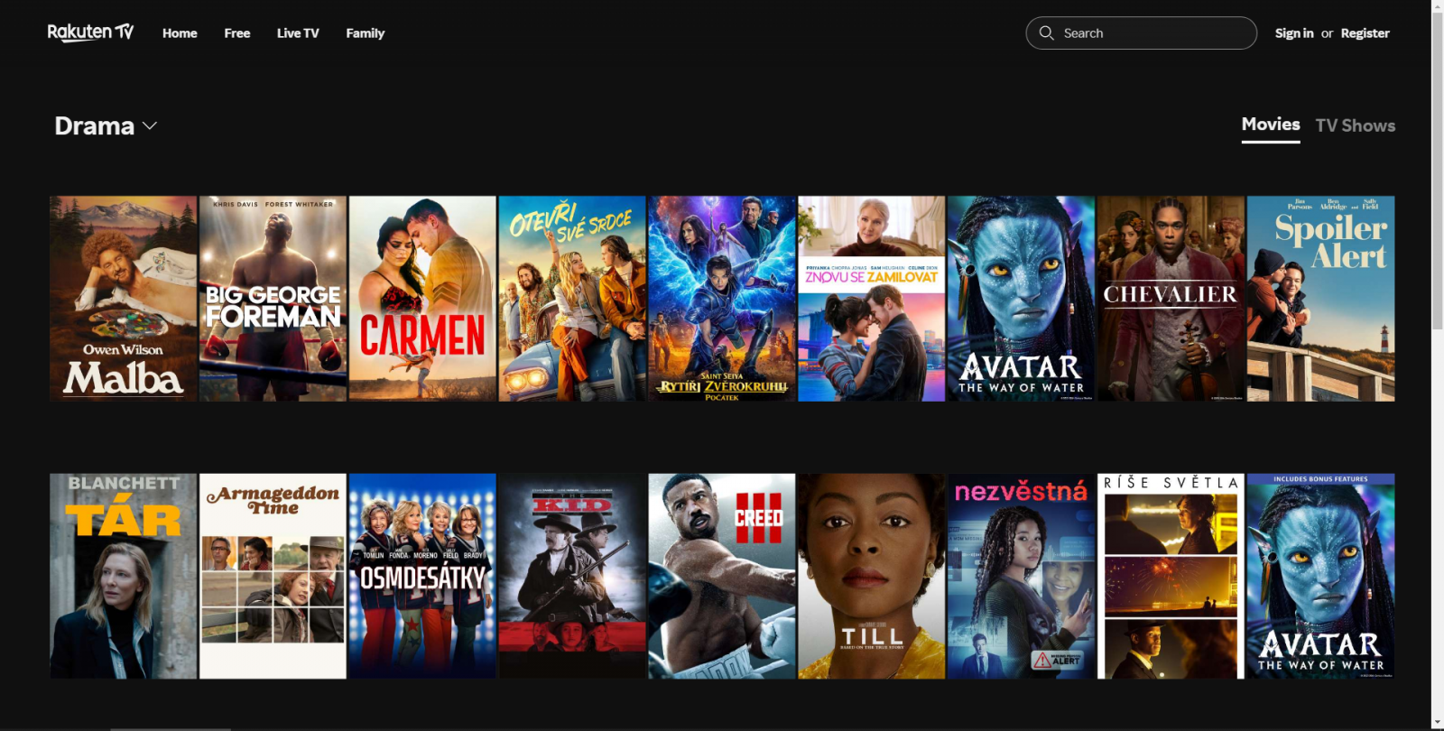 Vyhledávání a třídění na Rakuten TV