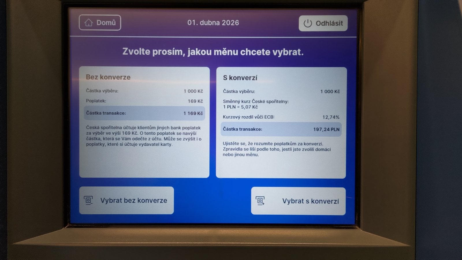 ATM České spořitelny v pobočce banky, Václavské náměstí 799/48, Praha 1 (01. 04. 2026)