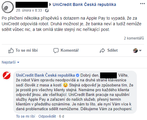 Klienti bank se na sociálních sítí ptají po spuštění Apple Pay