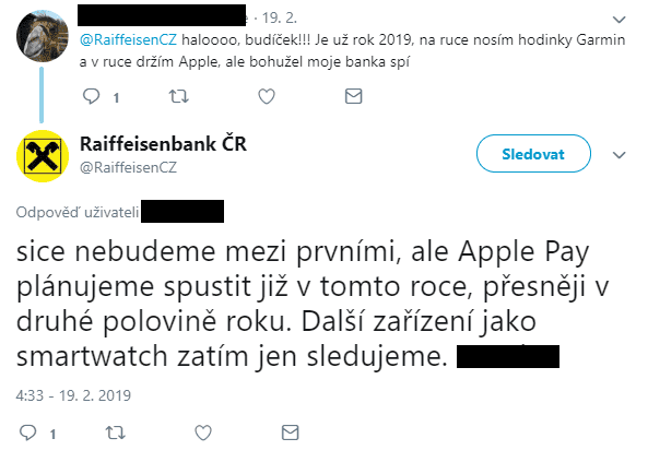 Klienti bank se na sociálních sítí ptají po spuštění Apple Pay