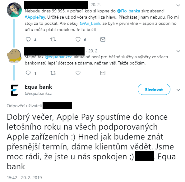 Klienti bank se na sociálních sítí ptají po spuštění Apple Pay