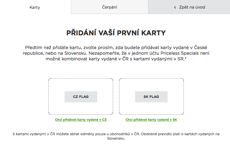 Průběh registrace do věrnostního programu MasterCard Priceless Specials.