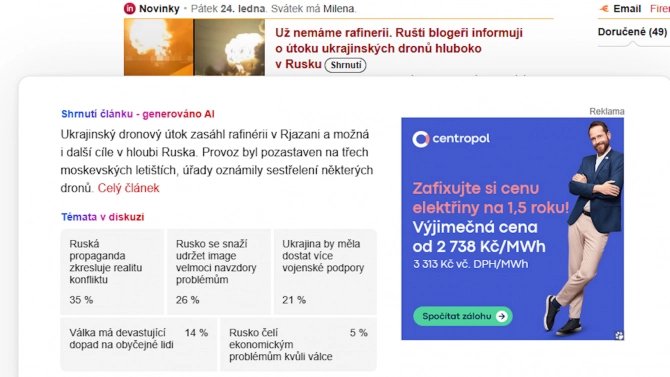 Seznam.cz - AI - homepage - Souhrn