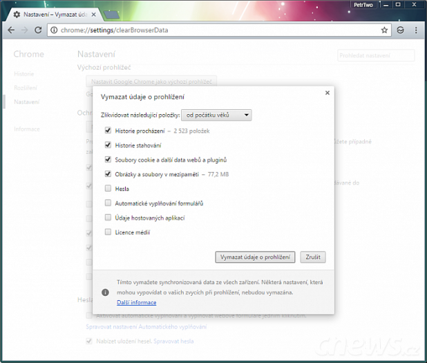 Vyčištění uživatelských dat patří k základní údržbě prohlížeče