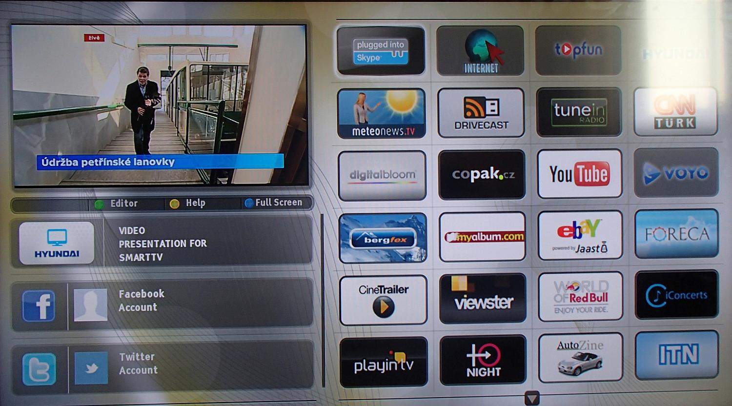 Vstup do chytré části se třemi českými widgety (Voyo je ovšem hodně zastaralé) a přístupem na otevřený web.