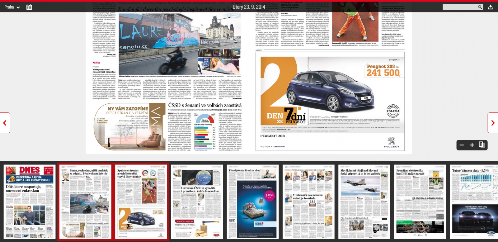 Ikona v pravém dolním rohu vyvolá karusel s náhledy všech dostupných stránek.