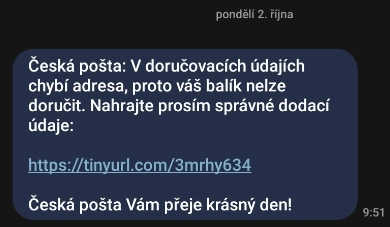 Podvodné zprávy od doručovacích firem