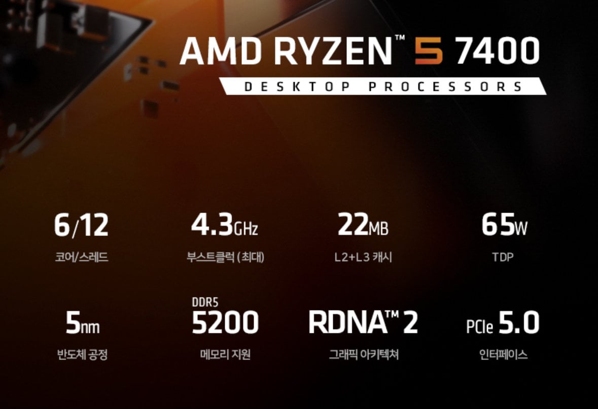 Specifikace procesoru AMD Ryzen 5 7400 z korejské prezentace
