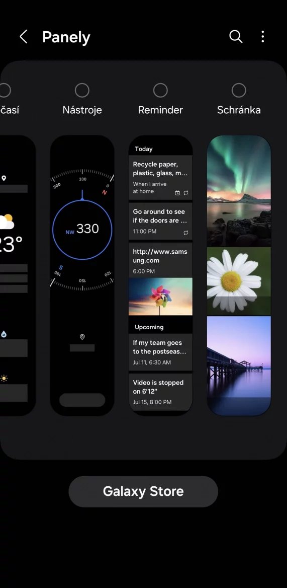 Přizpůsobení bočního panelu