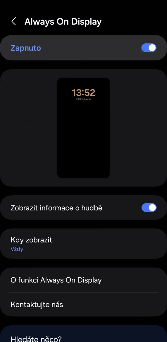 Nastavení funkce Always-on