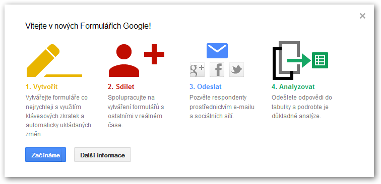 Úvodní okno funkce pro tvorbu formulářů v Google Docs.