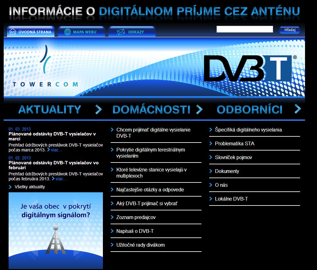 Původní podoba webu dvb-t.towercom.sk