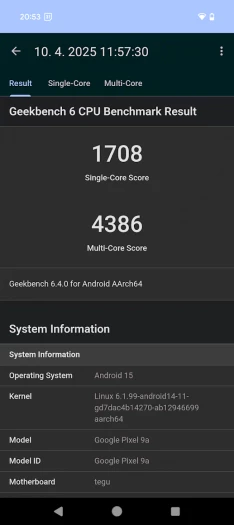 Google Pixel 9a - výkon