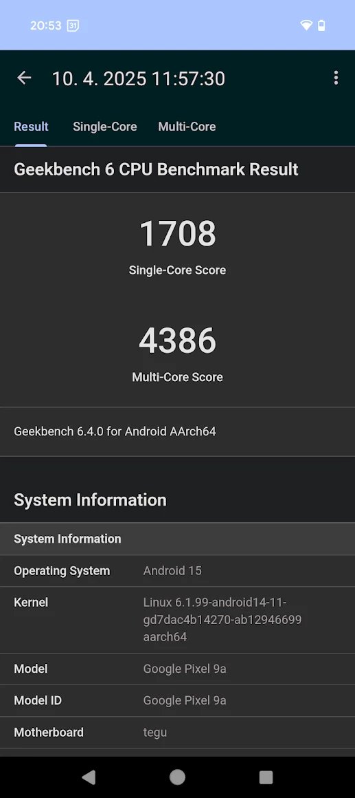 Google Pixel 9a - výkon