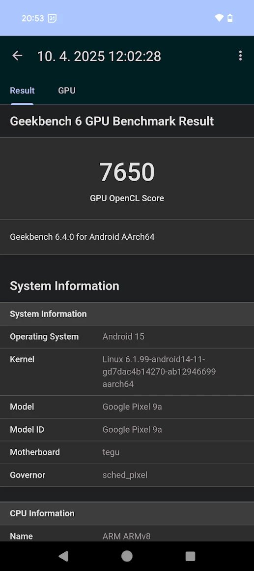 Google Pixel 9a - výkon