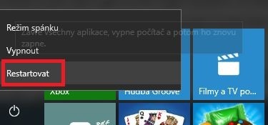 Restartování počítače ve Windows 10