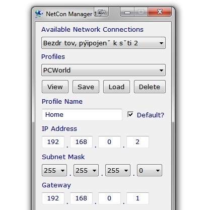 NetCon Manager si pamatujete nastavení IP adres pro každý síťový adaptér